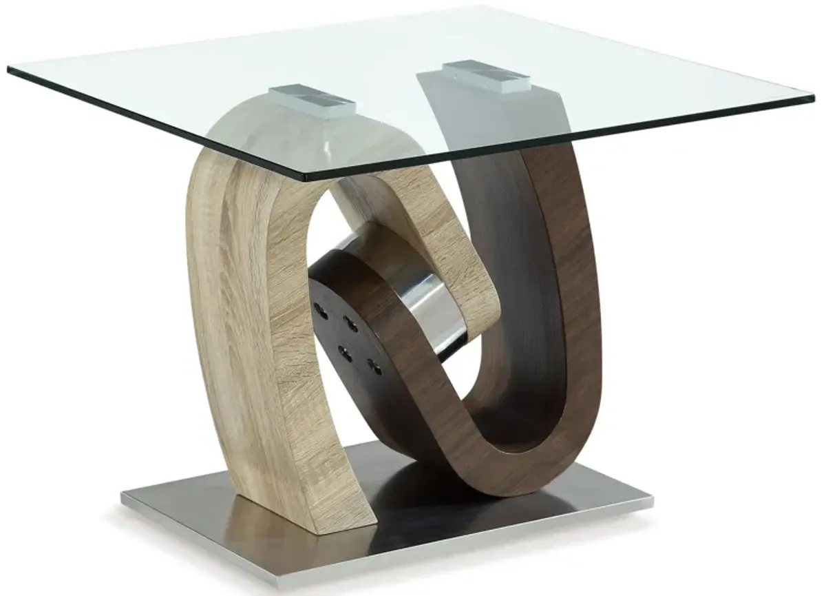 Davila End Table in Glass/Walnut by Global Furniture Furniture USA