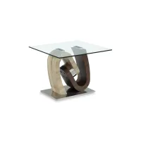 Davila End Table in Glass/Walnut by Global Furniture Furniture USA