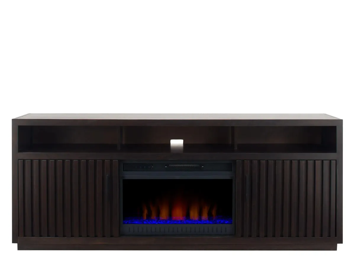 Henty 74" TV Console with Fireplace in Chocolate Brown by Golden Oak