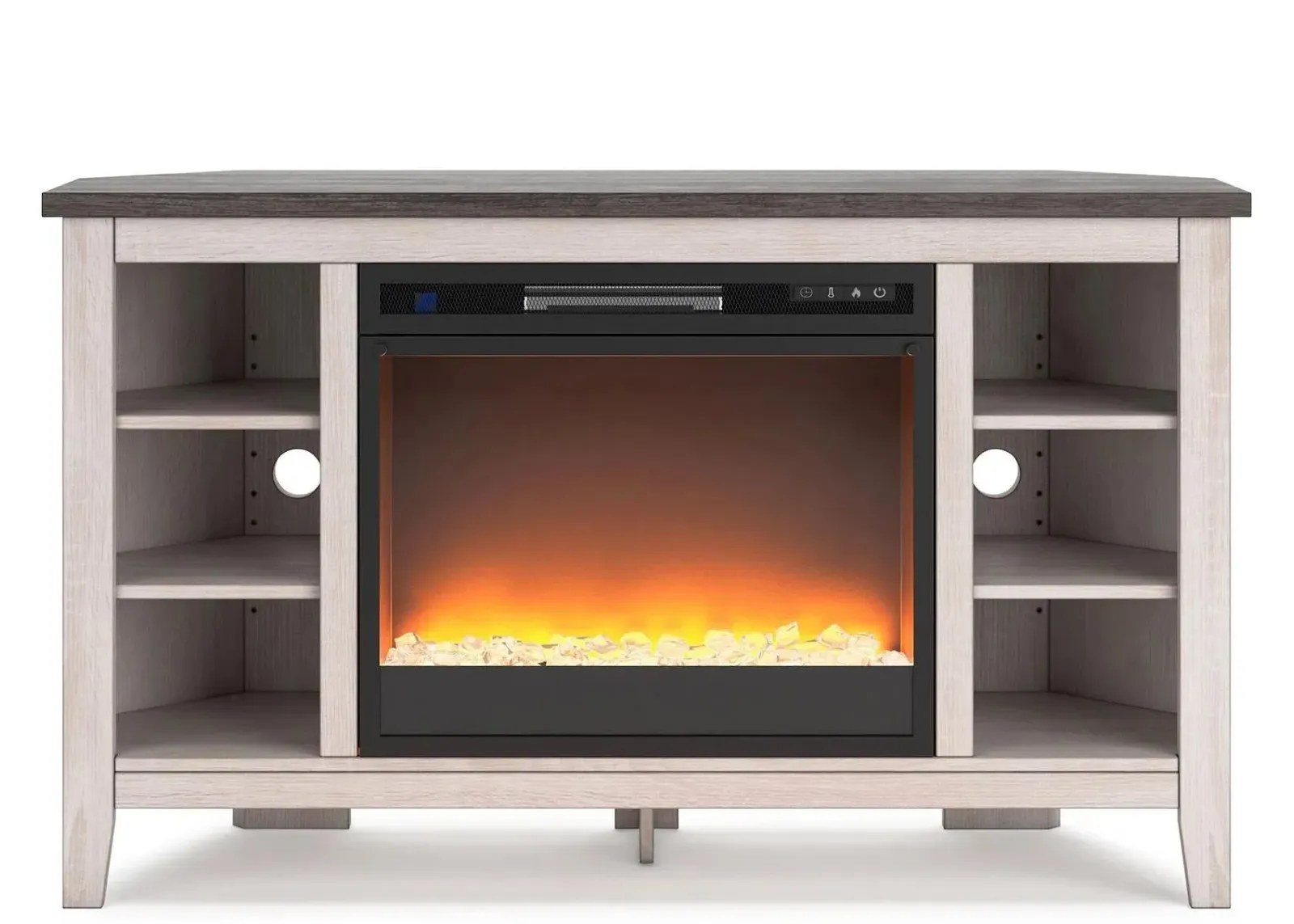 Dorrinson Corner TV Stand & Electric Fireplace in Two-tone by Ashley Express