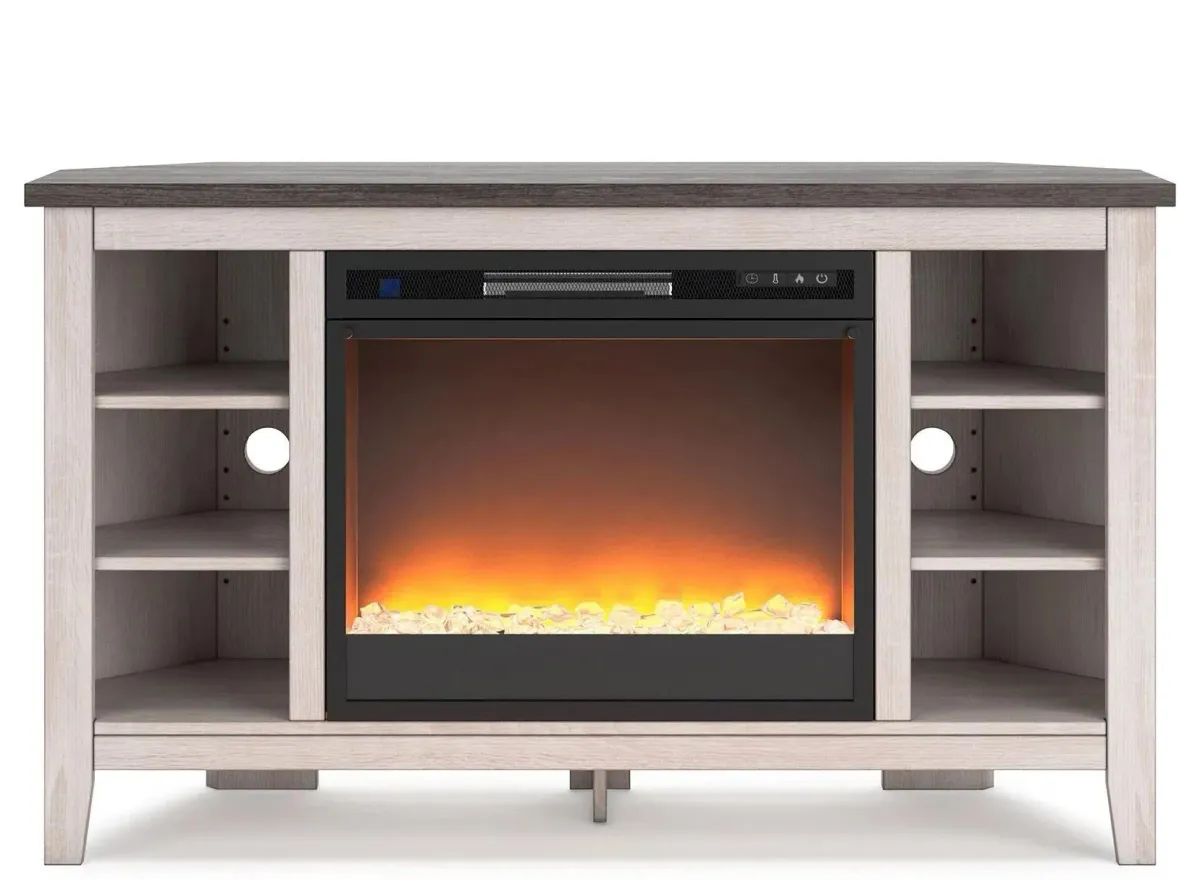 Dorrinson Corner TV Stand & Electric Fireplace in Two-tone by Ashley Express