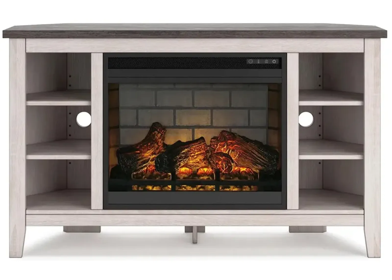 Dorrinson Corner TV Stand & Electric Fireplace in Two-tone by Ashley Express