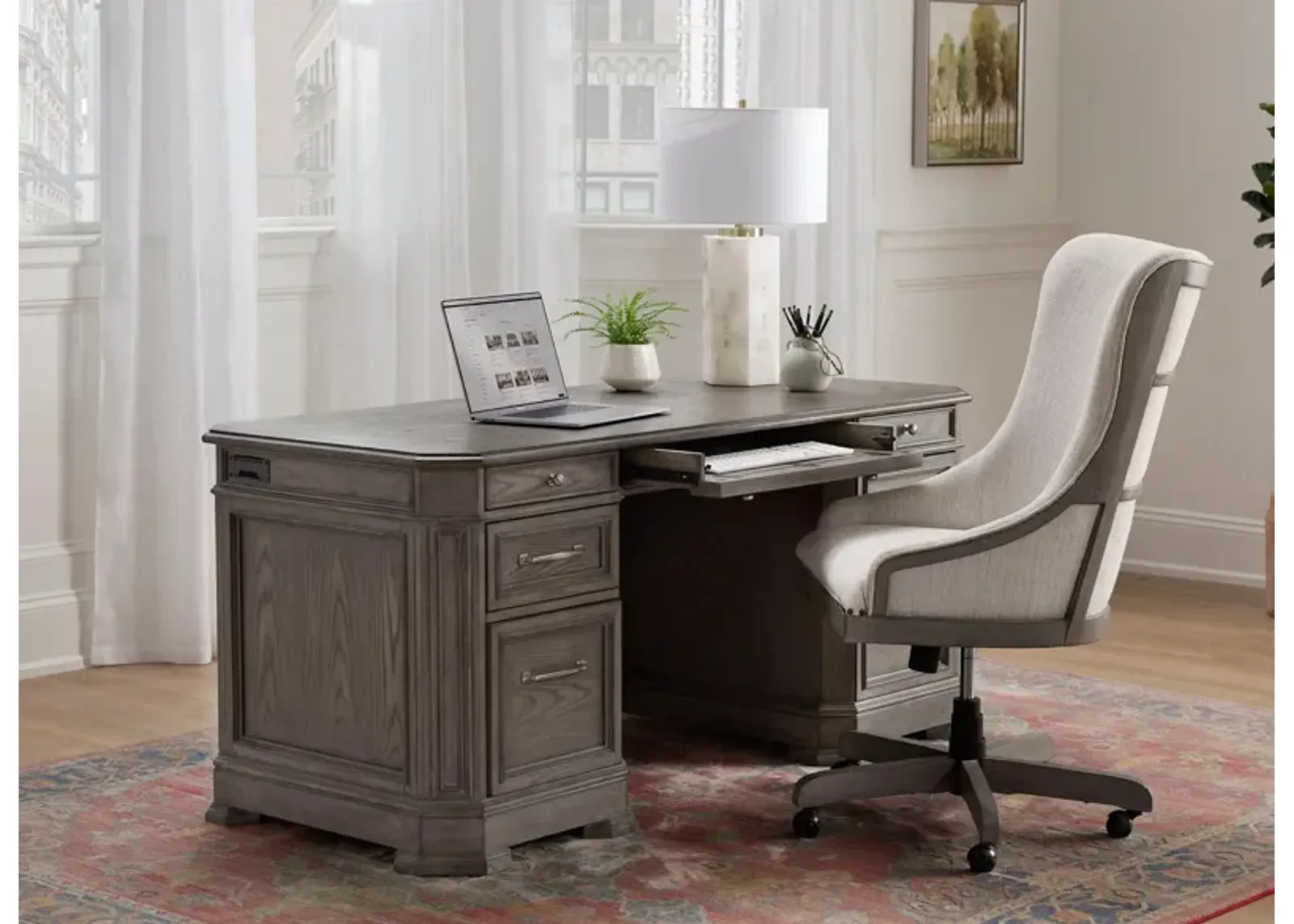 Crystal Falls 2-pc. Excutive Desk Home Office Set in Pavestone by Riverside Furniture