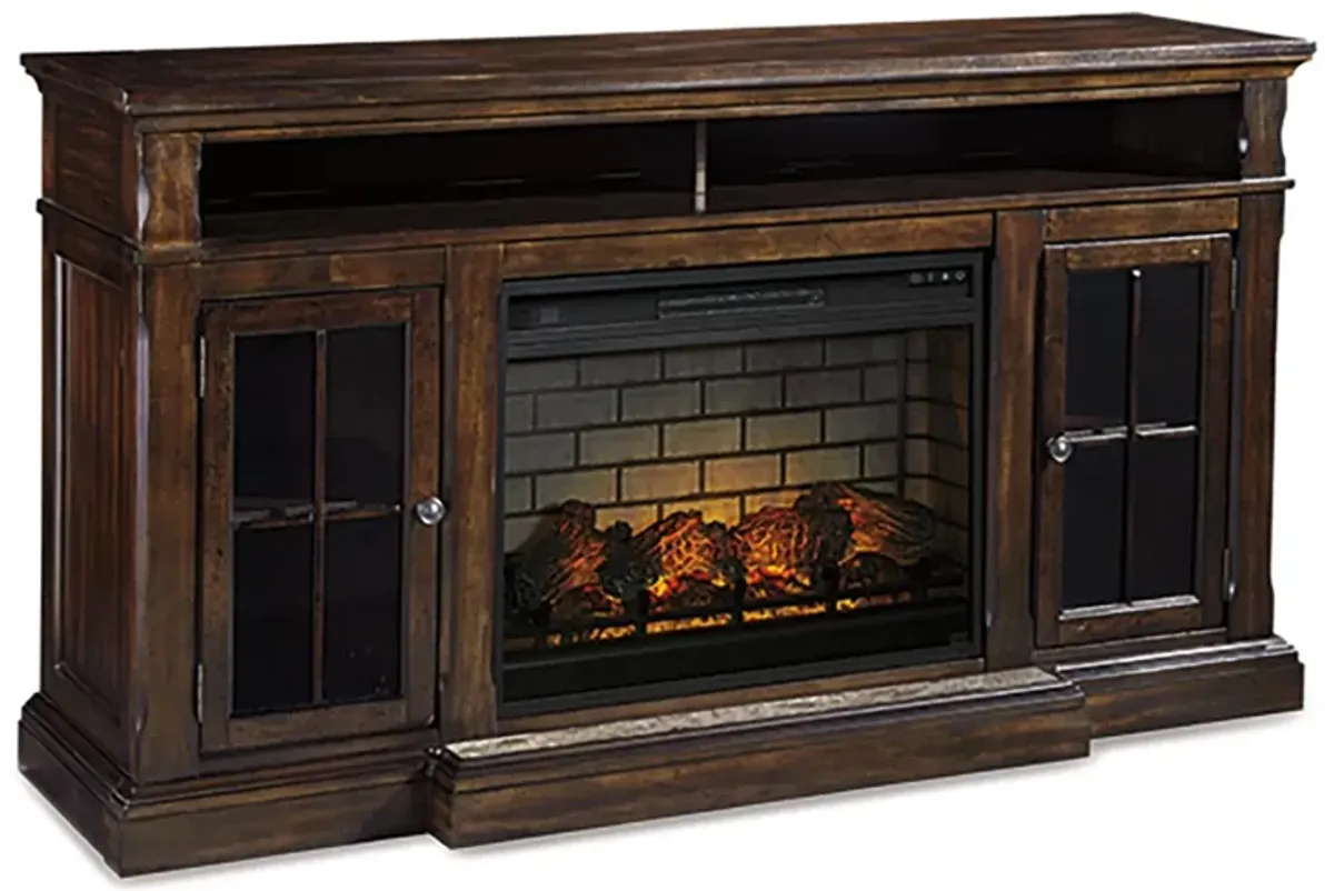 Roddinton TV Stand & Fireplace in Dark Brown by Ashley Furniture