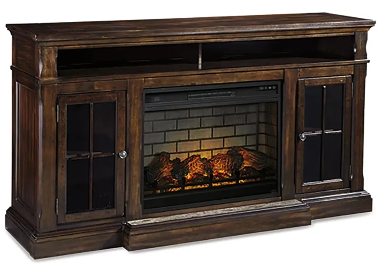 Roddinton TV Stand & Fireplace in Dark Brown by Ashley Furniture