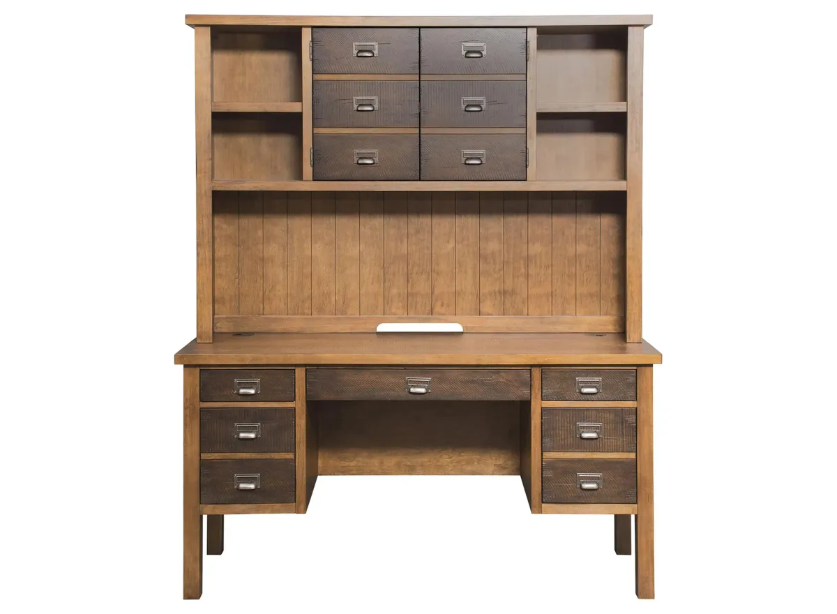 Heratige Half Pedestal Desk w/ Hutch in Hickory by Martin Furniture