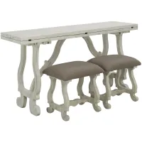 Kathleen Fold-Out Console Table w/ Stools in White Rub by Coast To Coast Imports