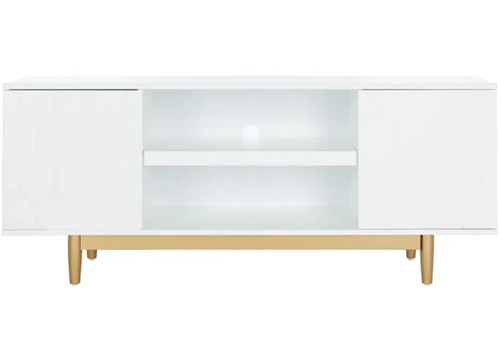 Kit Media Stand in White / Gold by Safavieh