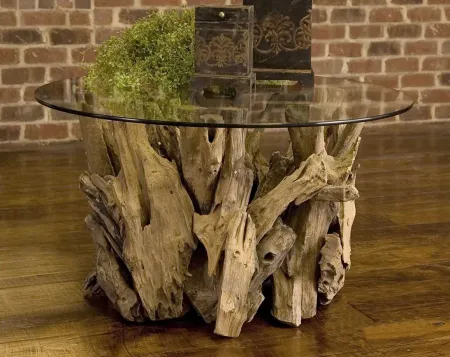 Driftwood Round Glass Cocktail Table in Natural by Uttermost