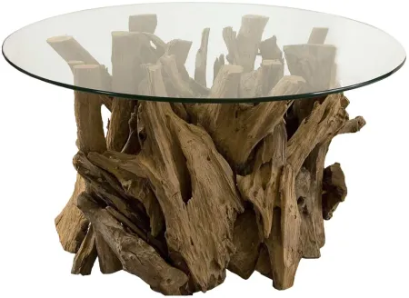 Driftwood Round Glass Cocktail Table in Natural by Uttermost