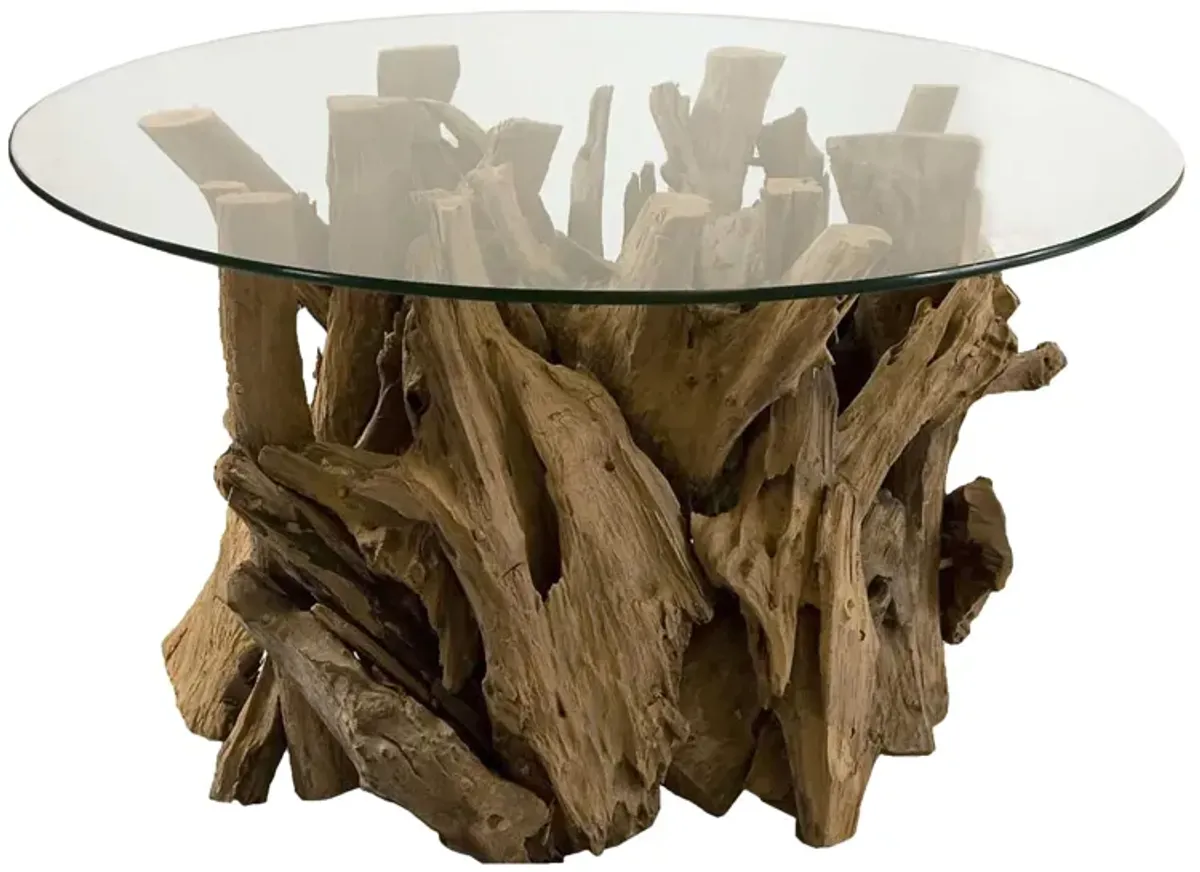 Driftwood Round Glass Cocktail Table