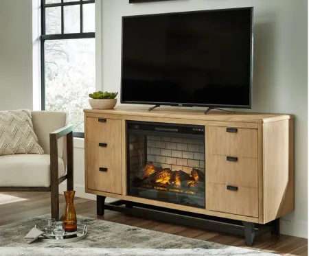 Freslowe TV Stand & Electric Fireplace in Light Brown/Black by Ashley Express