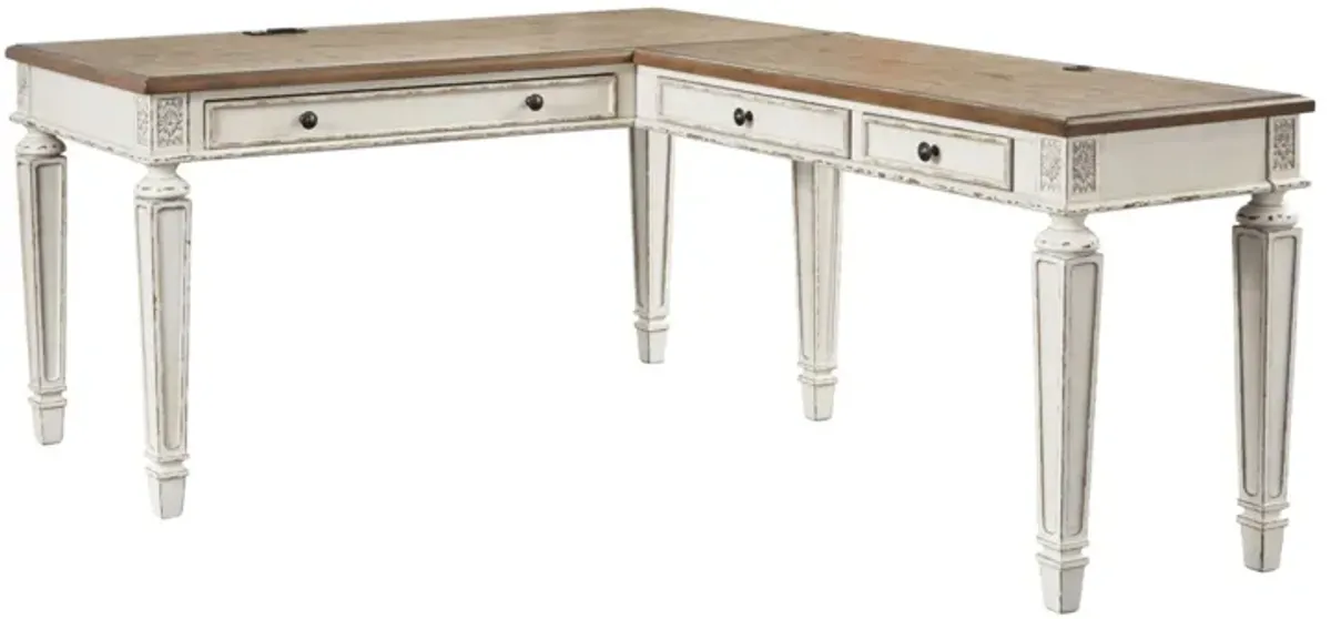 Libbie L-Desk in White/Brown by Ashley Express