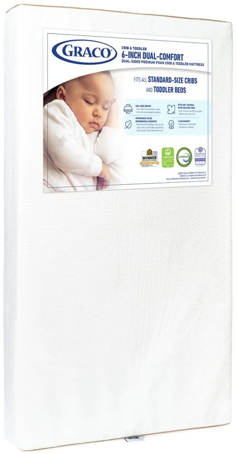 Graco Dual Comfort 6 Inch Foam Crib & Toddler Mattress in White by Bellanest