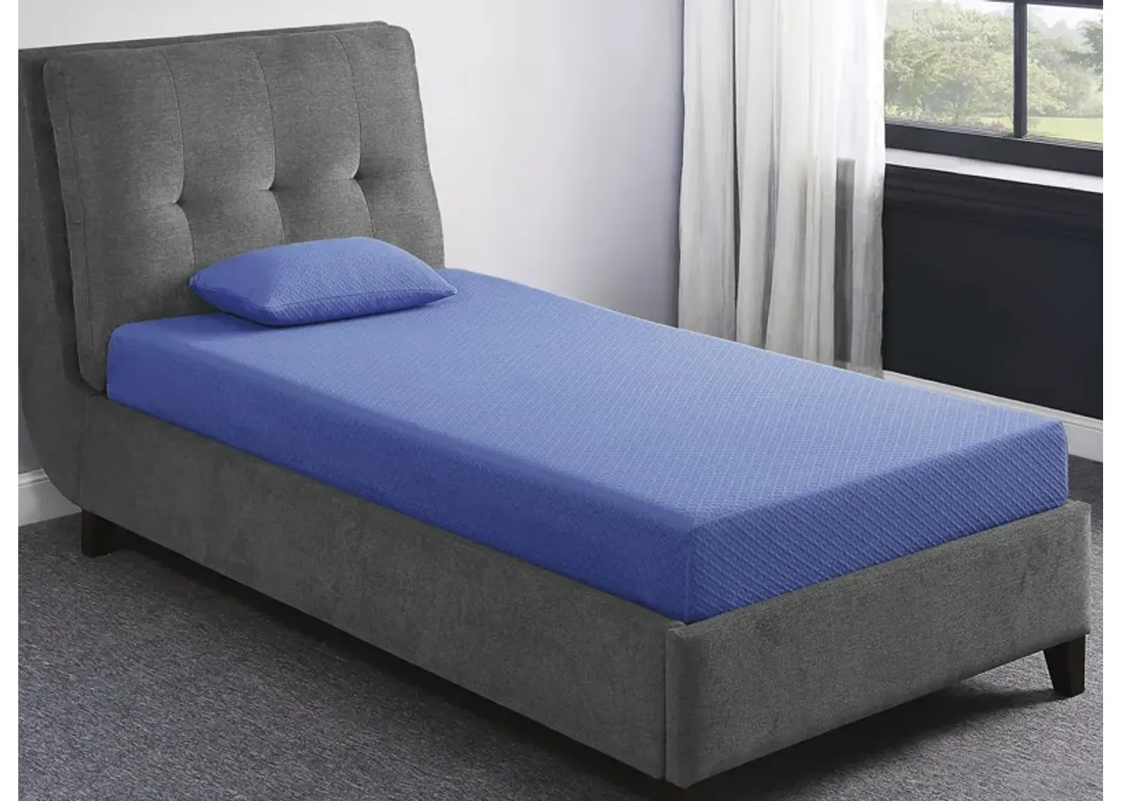 Nocturne 7" Blue Mattress With Pillow in Blue by Bellanest