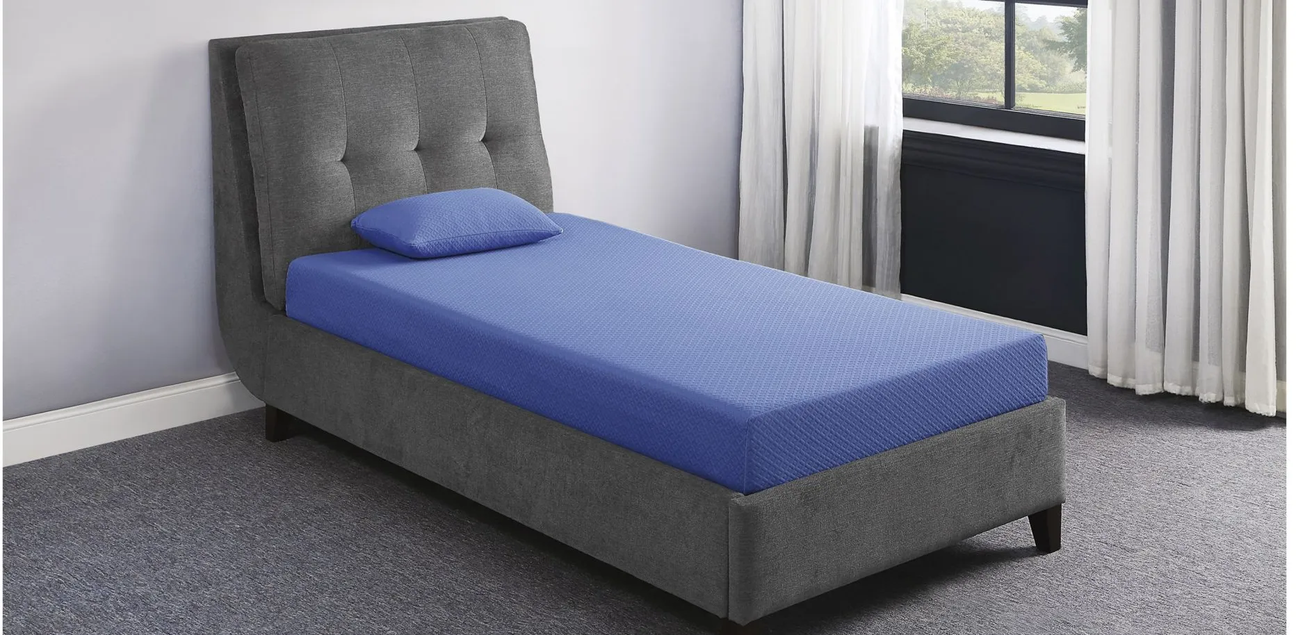 Nocturne 7" Blue Mattress with Pillow in Blue by Bellanest