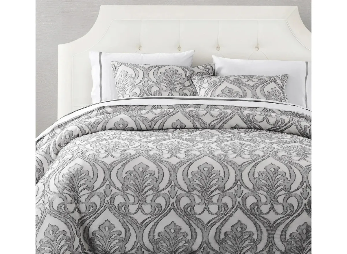 Nicole Damask Duvet 3-pc Cover Set in Gray by HiEnd Accents