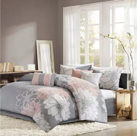 Lola 6-pc. Comforter Set in Gray/Blush by E&E Co Ltd