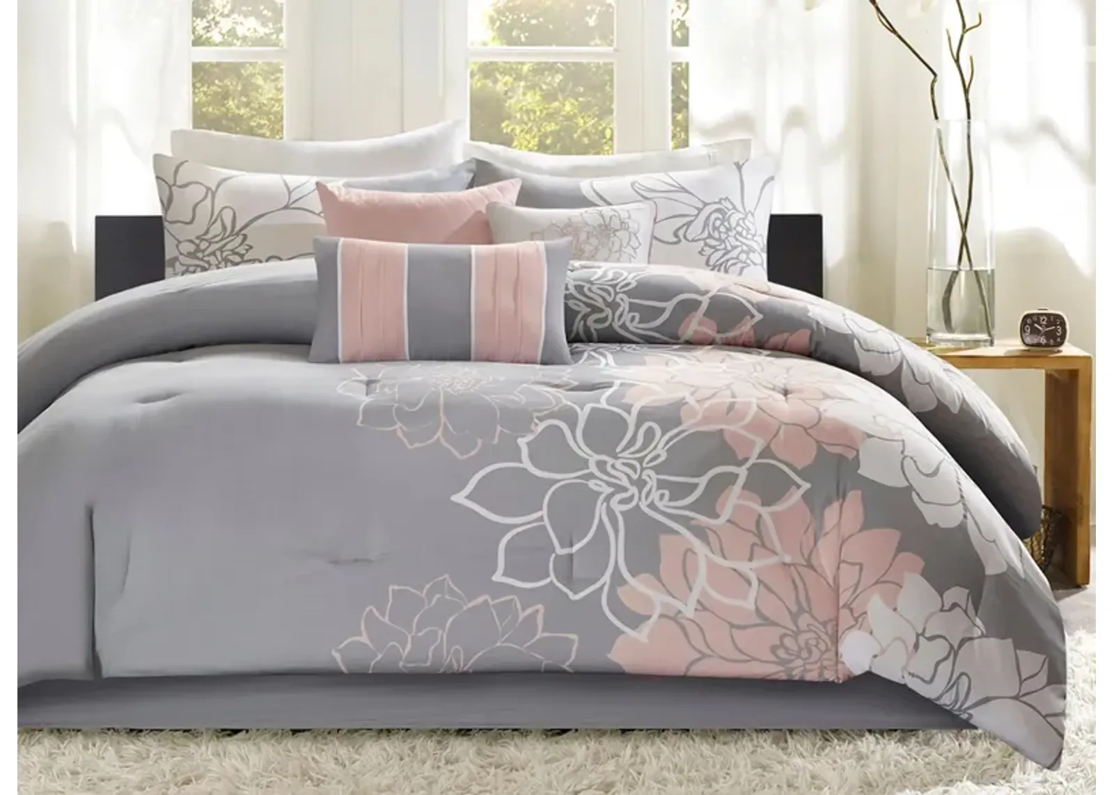 Lola 6-pc. Comforter Set in Gray/Blush by E&E Co Ltd