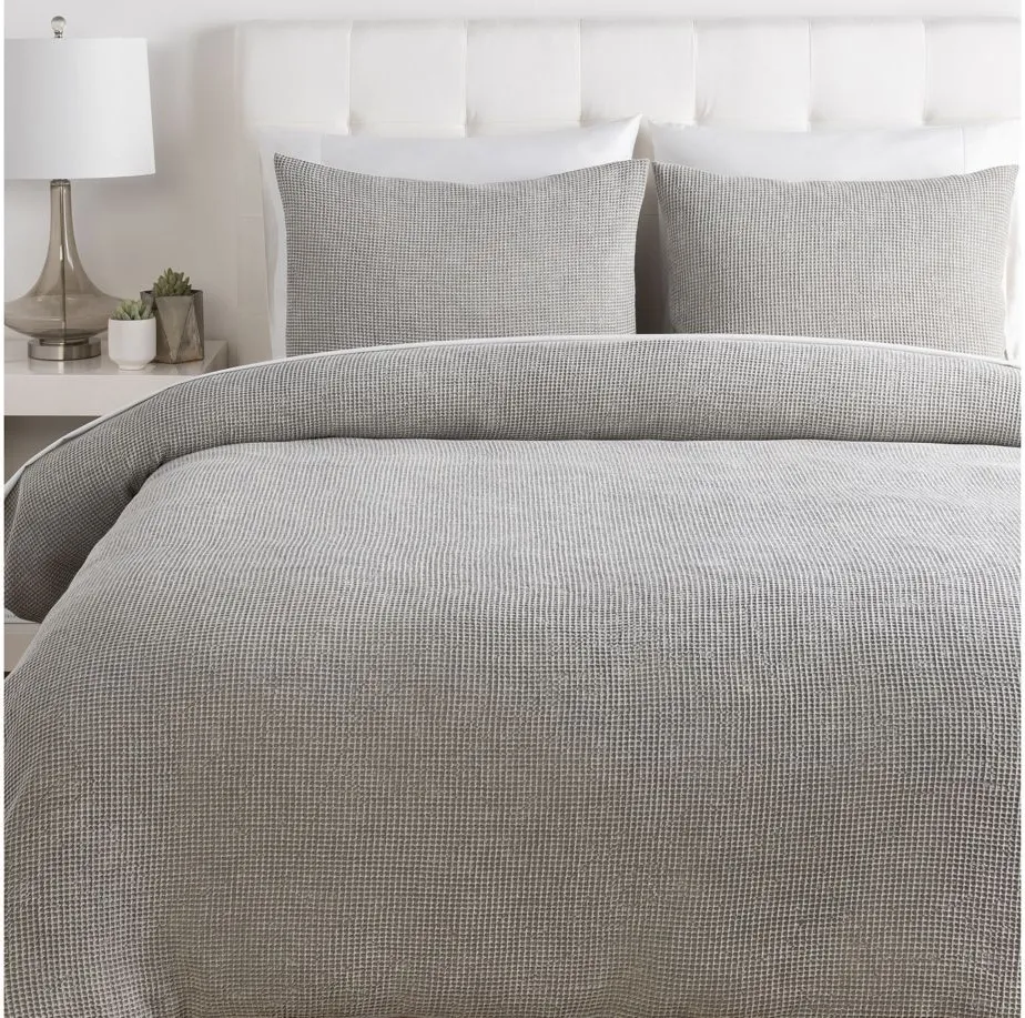 Waffle Full/Queen Duvet Set in Light Gray by Surya