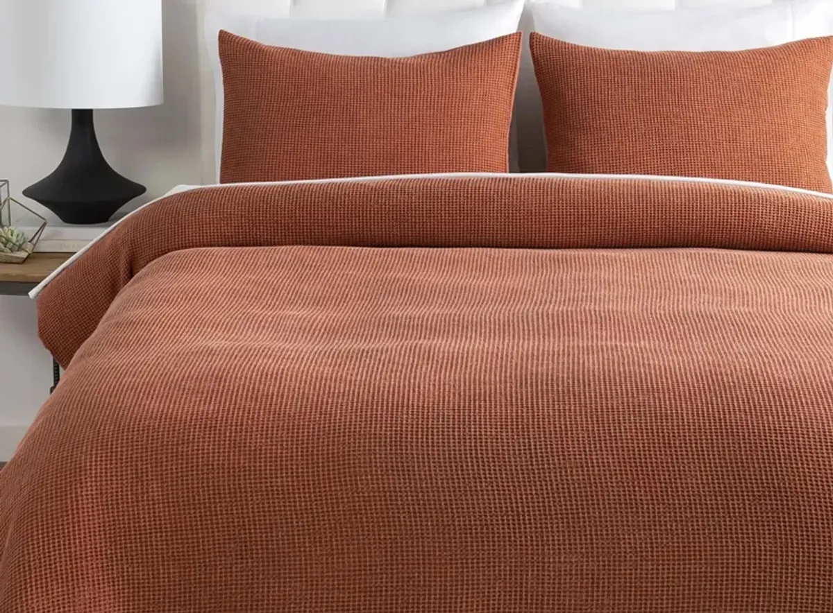 Waffle Full/Queen Duvet Set in Burnt Orange by Surya