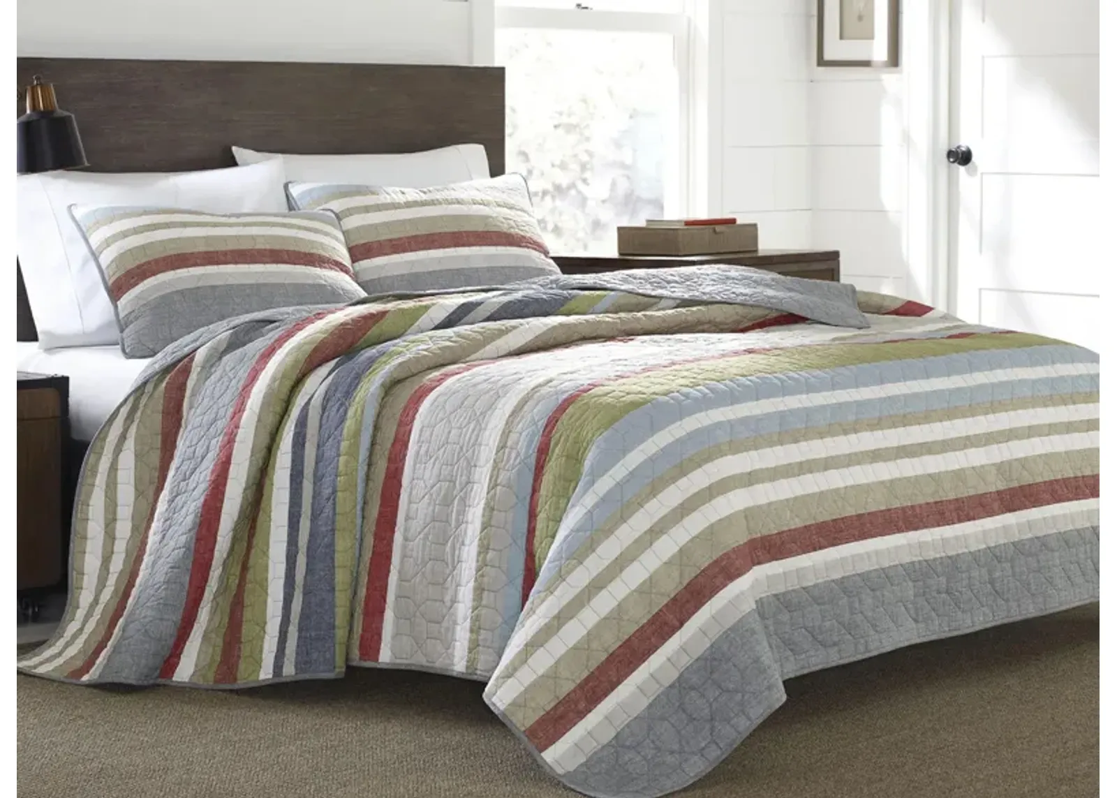 Salmon Ladder Stripe 2-pc. Quilt Set in MULTI by Revman International