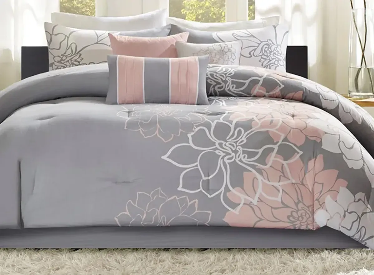 Lola 7-pc. Comforter Set in Gray/Blush by E&E Co Ltd