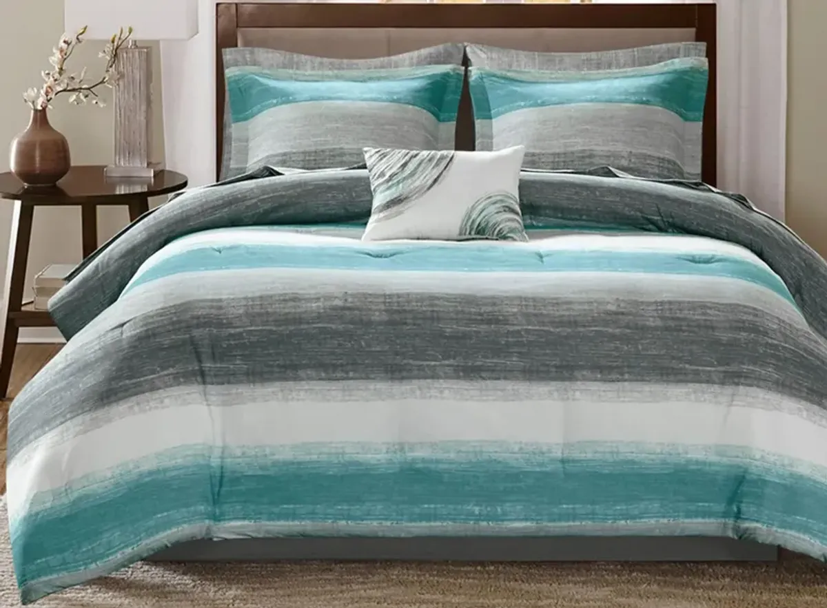 Saben 9-pc. Comforter and Sheet Set in Aqua by E&E Co Ltd