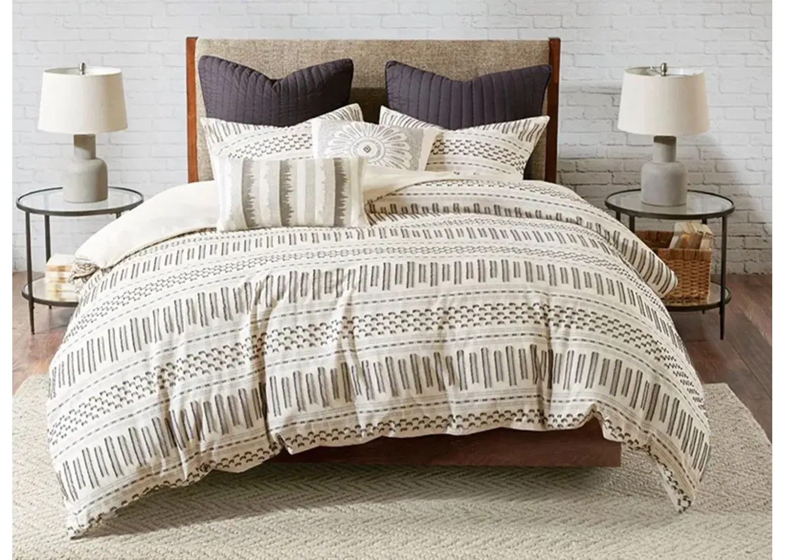 Rhea Comforter Set in Ivory/Charcoal by E&E Co Ltd