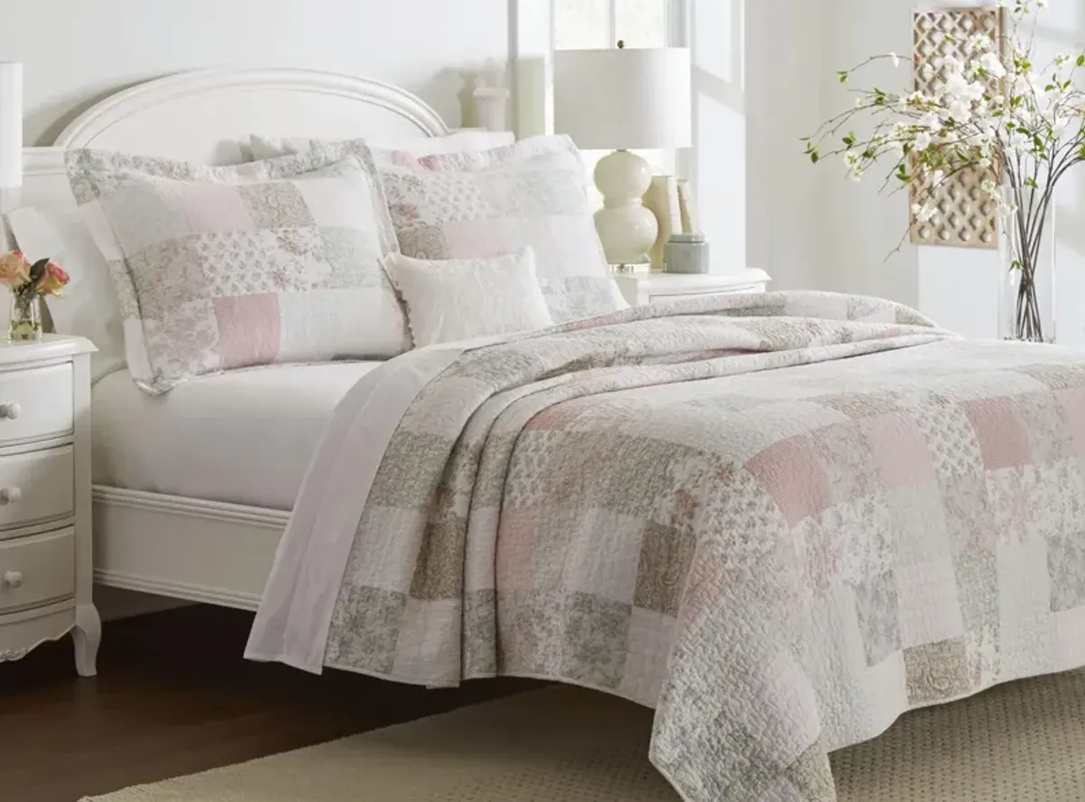 Celina Patchwork-2 Piece Quilt Set in PINK/SAGE by Revman International