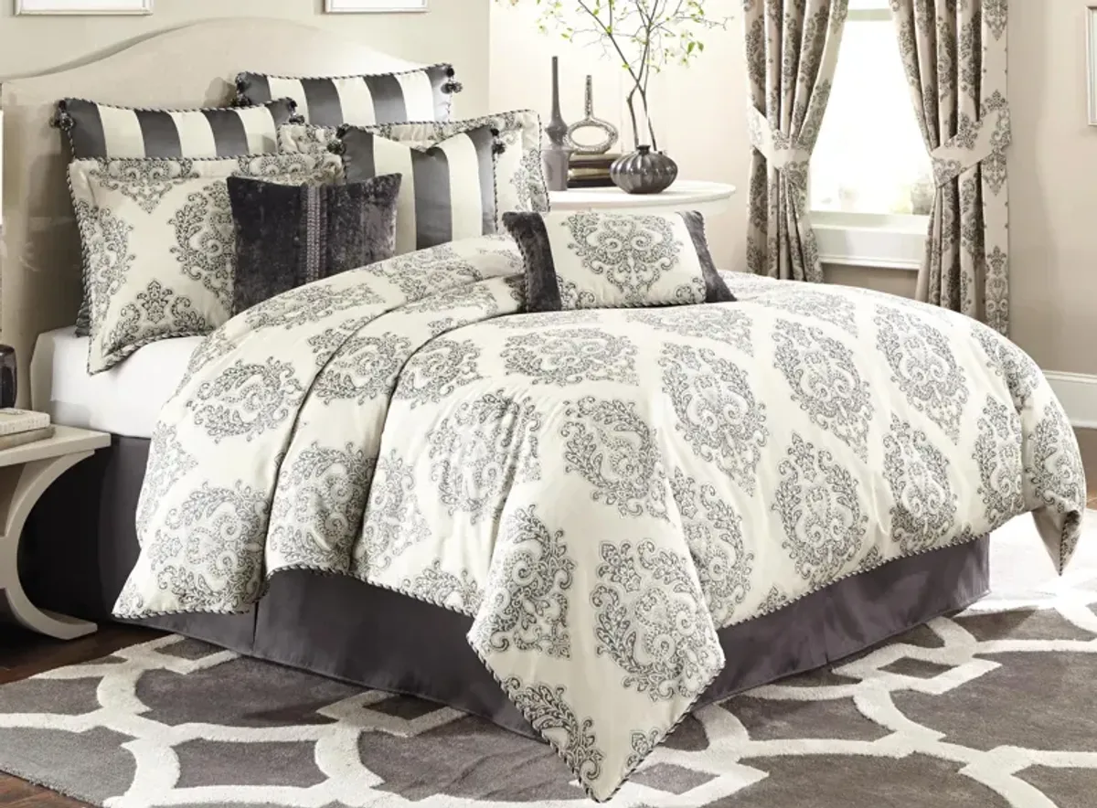 Park Lane 6-pc. Comforter Set in Gray, Ivory by Amini Innovation