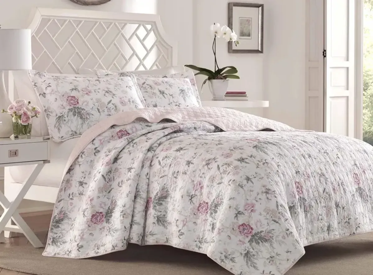 Breezy Floral-2 Piece Quilt Set in PINK/GRAY by Revman International