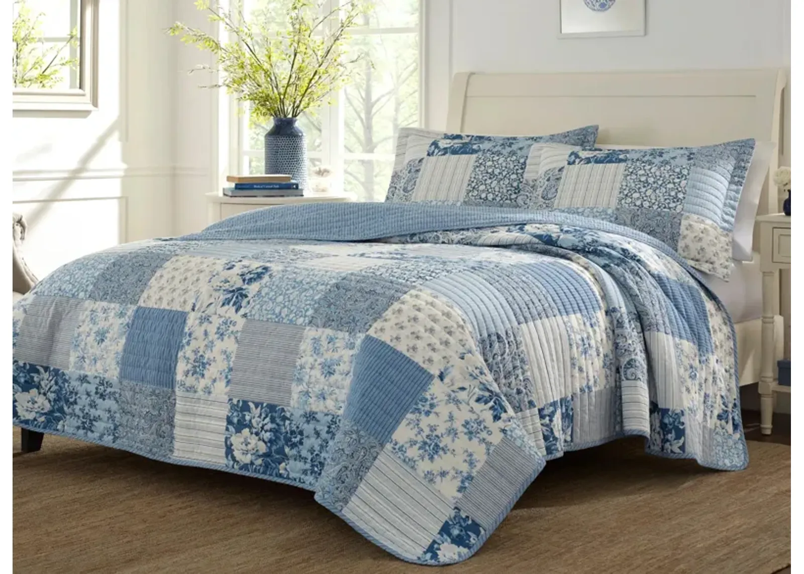 Paisley Patchwork-2 Piece Quilt Set in BLUE by Revman International