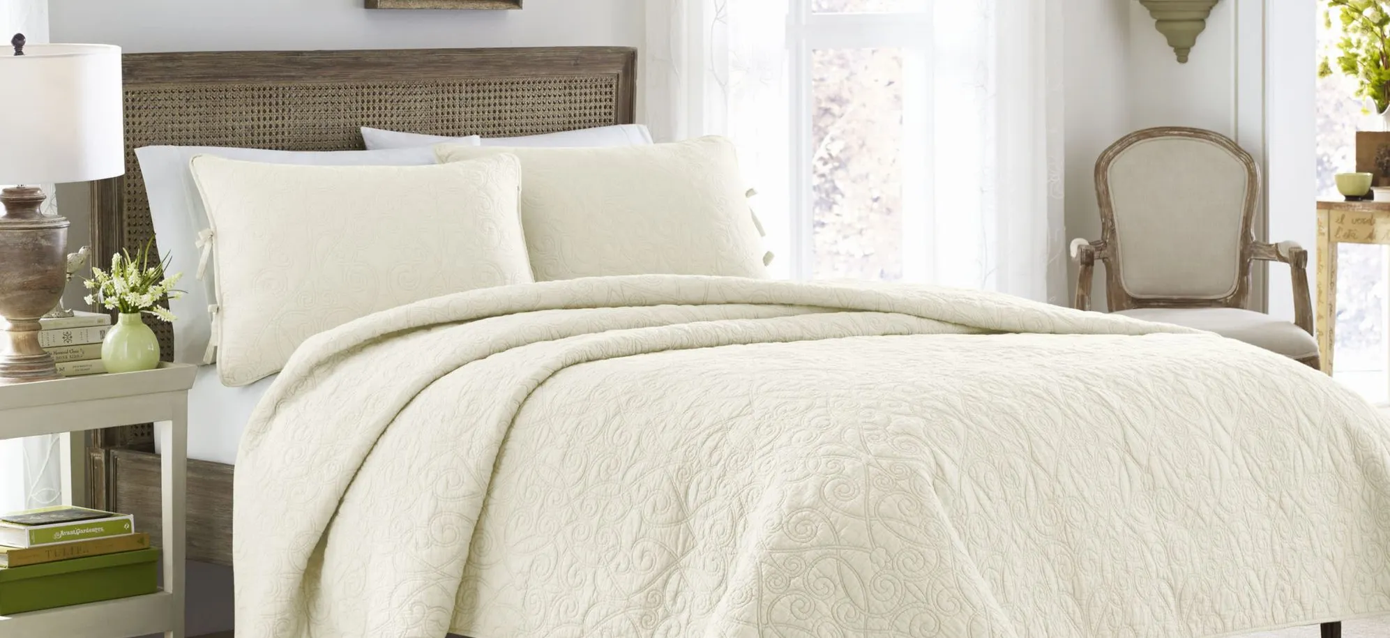 Felicity-2 Piece Quilt Set in IVORY by Revman International