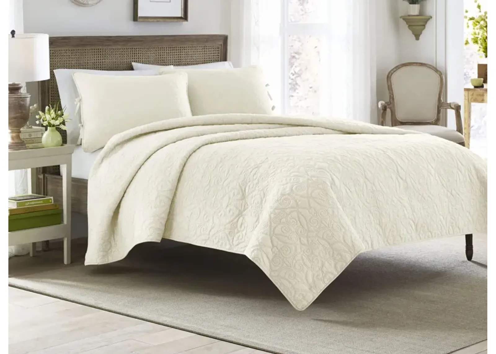 Felicity-2 Piece Quilt Set in IVORY by Revman International