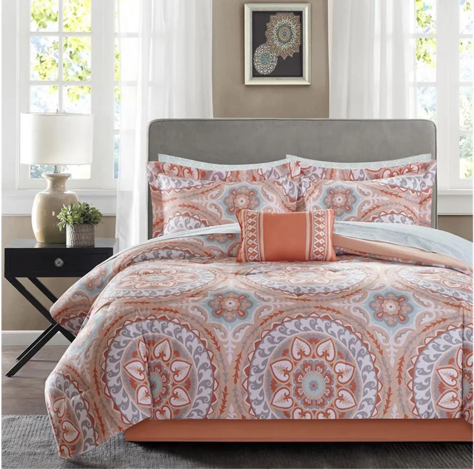 Serenity 9-pc. Comforter and Cotton Set in Coral by E&E Co Ltd
