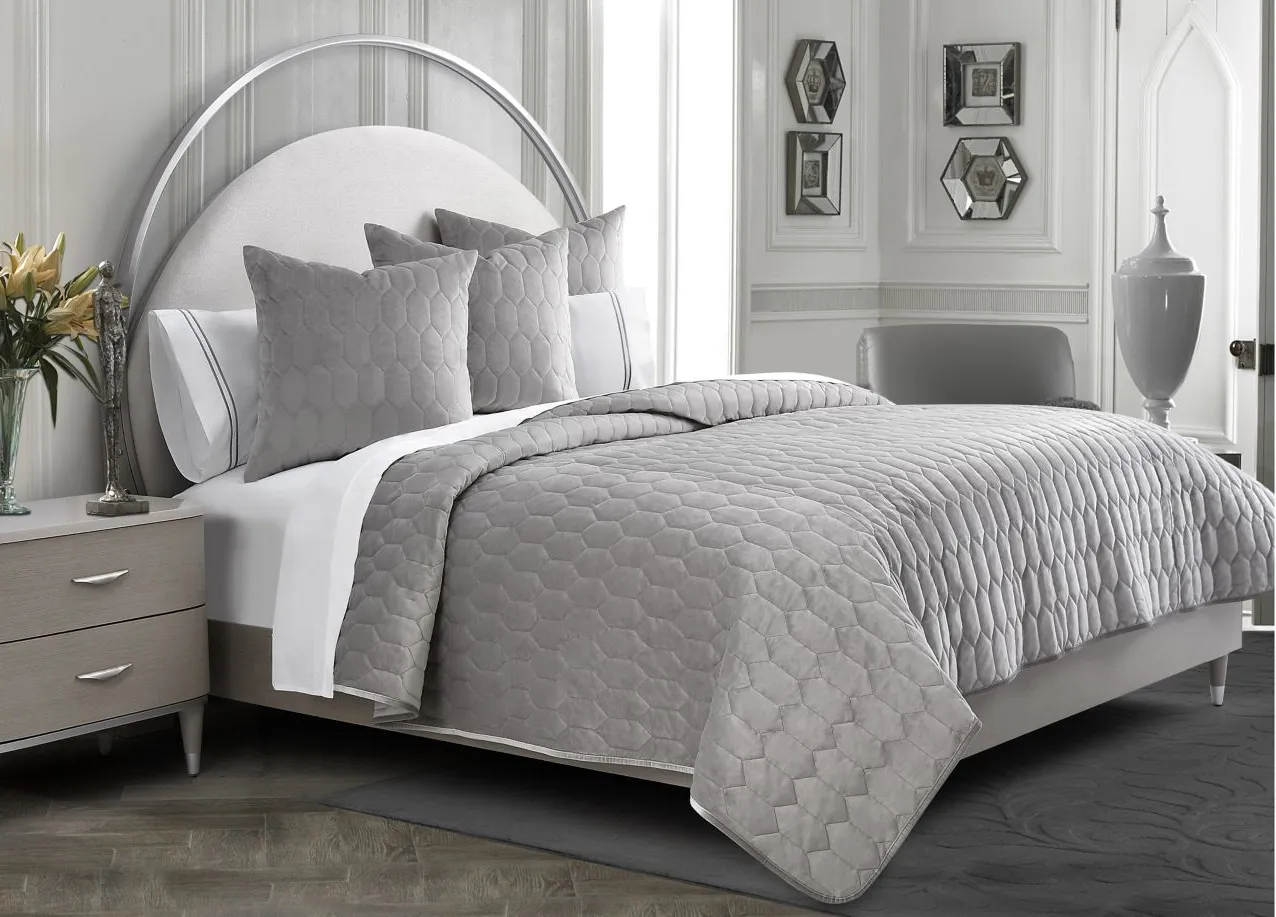 Affluent 4-Piece Quilt Set in Gray; Silver, Nickel by Amini Innovation