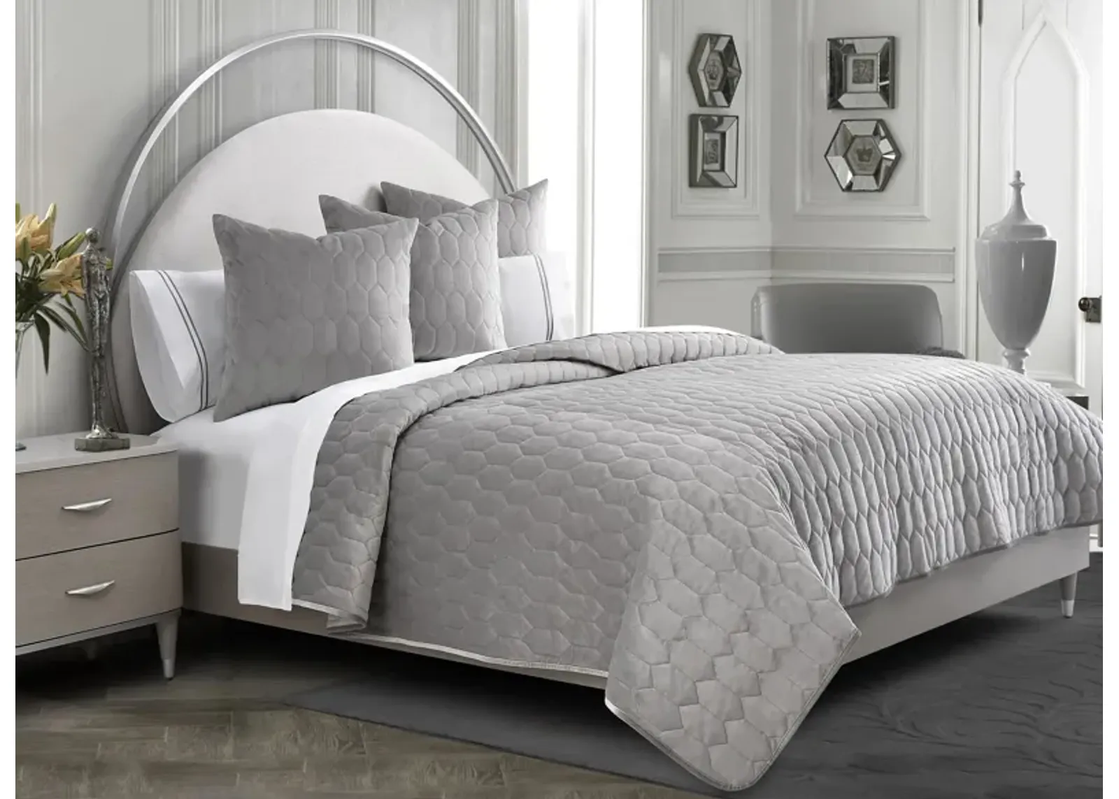 Affluent 4-pc. Quilt Set in Gray; Silver, Nickel by Amini Innovation