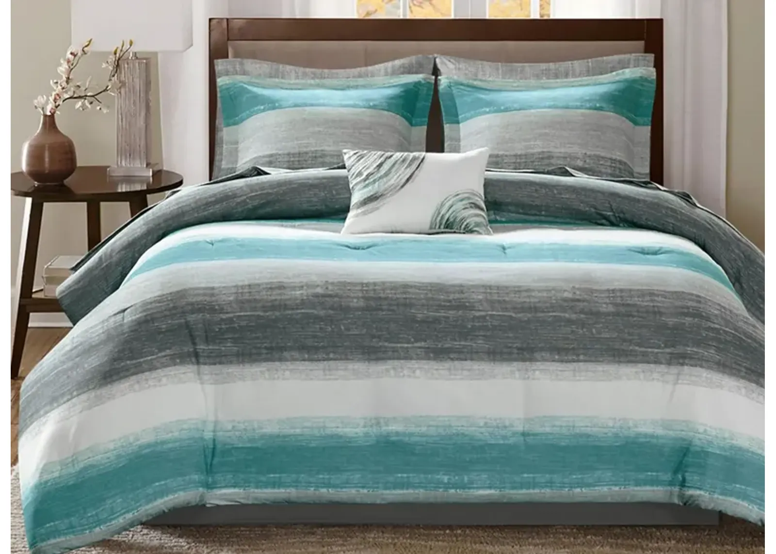 Saben 9-pc. Comforter and Sheet Set in Aqua by E&E Co Ltd