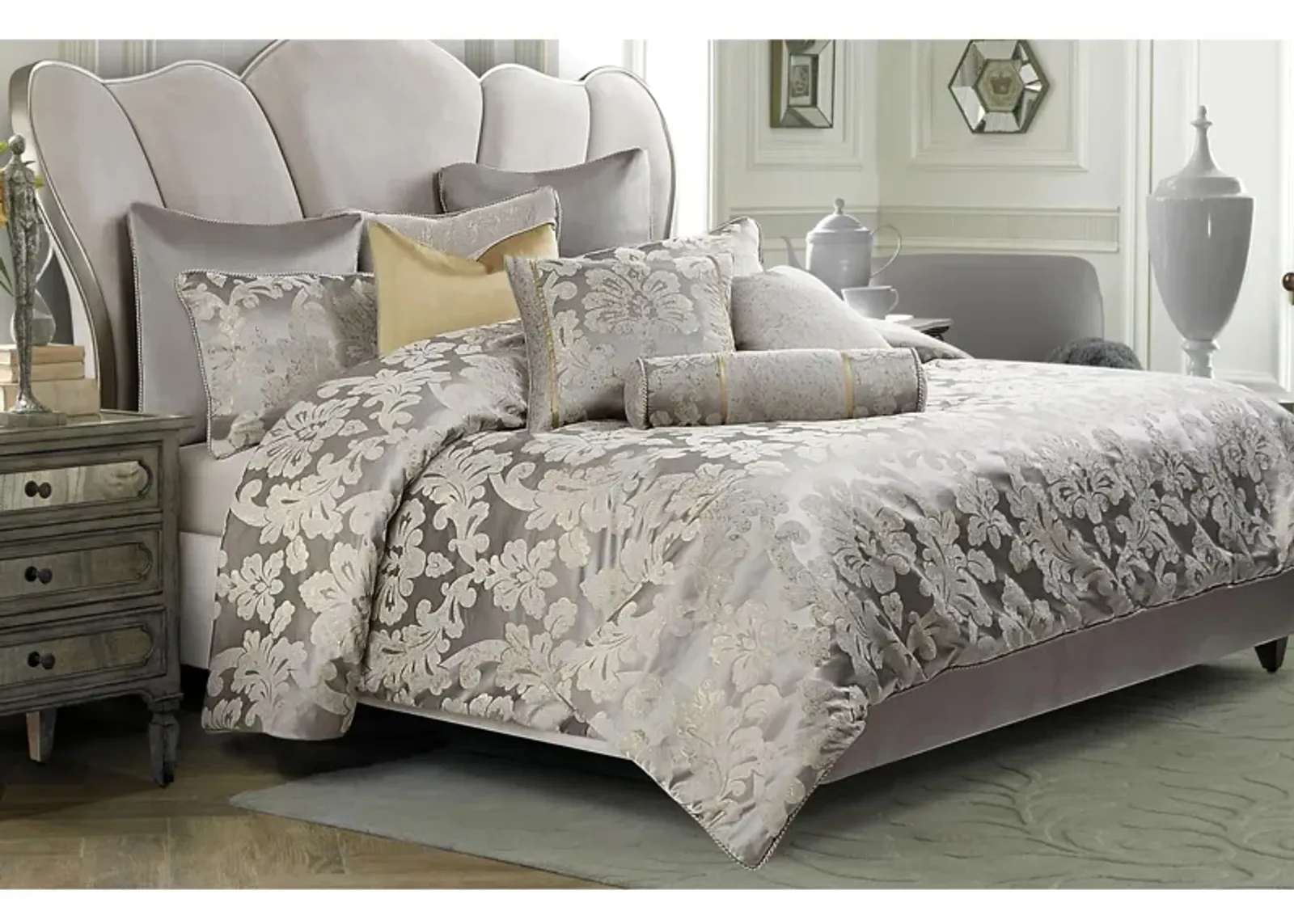 Assisi 9-pc. Comforter Set in Silver, Gray, Gold by Amini Innovation