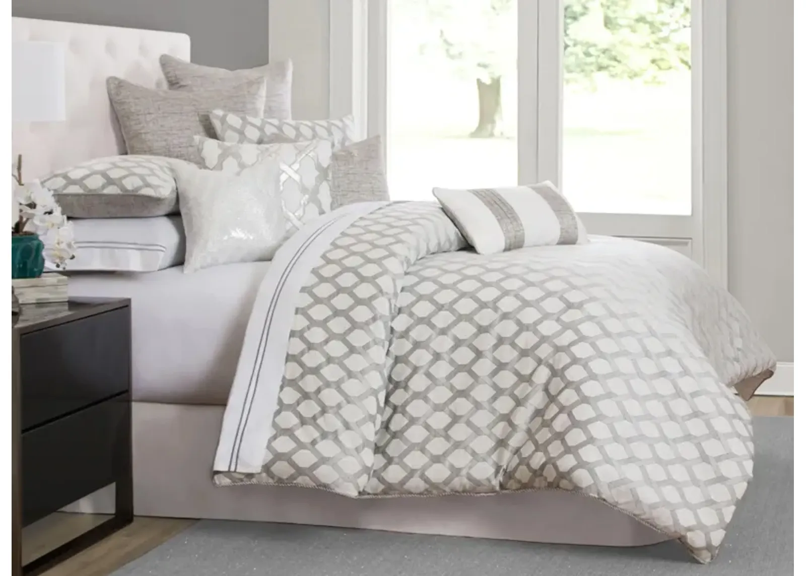 Newport 9-pc. Comforter Set in Gray, Silver, Ivory, White by Amini Innovation