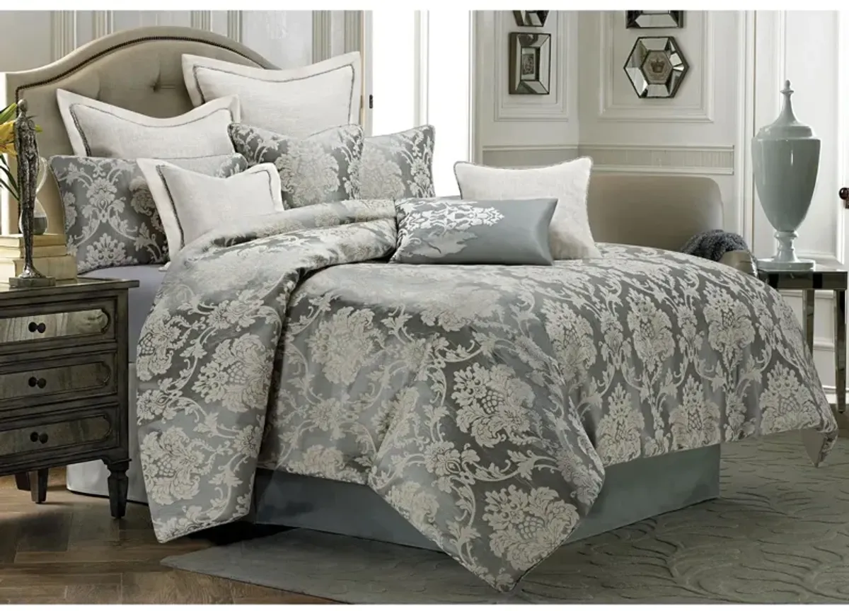 Cambria 9-pc. Comforter Set in Blue, Green, Silver, Gray, Ivory by Amini Innovation