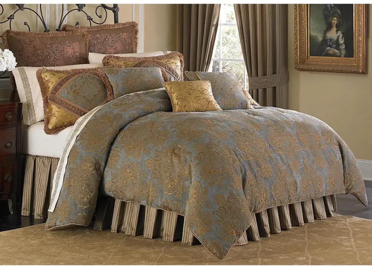 Victoria 9-pc. Comforter Set in Teal, Gold by Amini Innovation