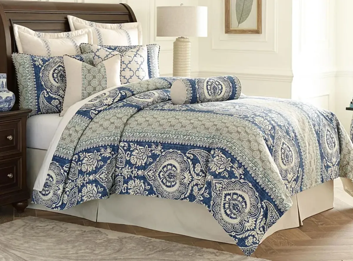 La Rochelle 9-pc. Comforter Set in Blue, Natural, Tan by Amini Innovation