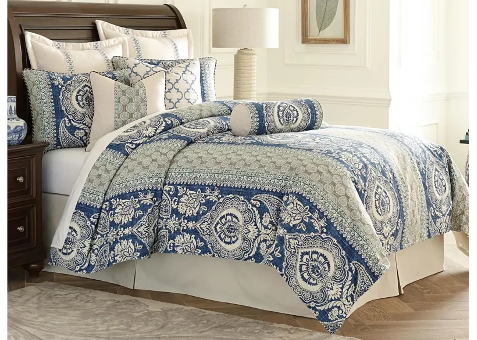 La Rochelle 9-pc. Comforter Set in Blue, Natural, Tan by Amini Innovation