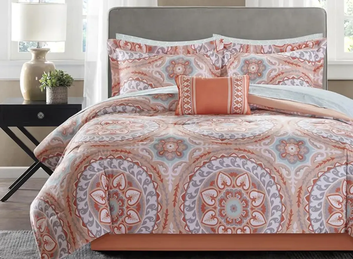 Serenity 9-pc. Comforter and Cotton Set in Coral by E&E Co Ltd