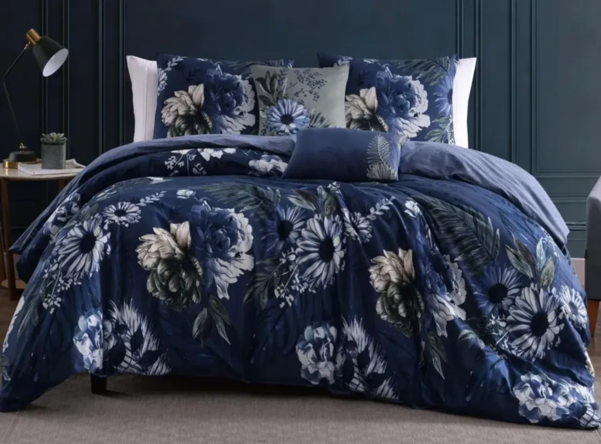 Delphine 5-pc. Reversible Comforter Set in Navy by Bebejan Bedding