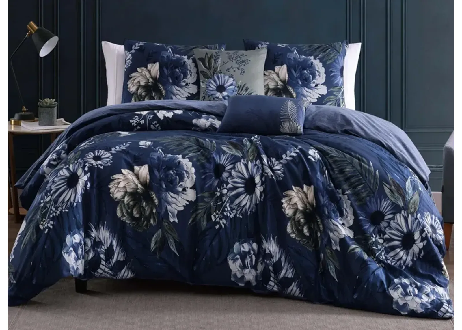 Delphine 5-pc. Reversible Comforter Set in Navy by Bebejan Bedding