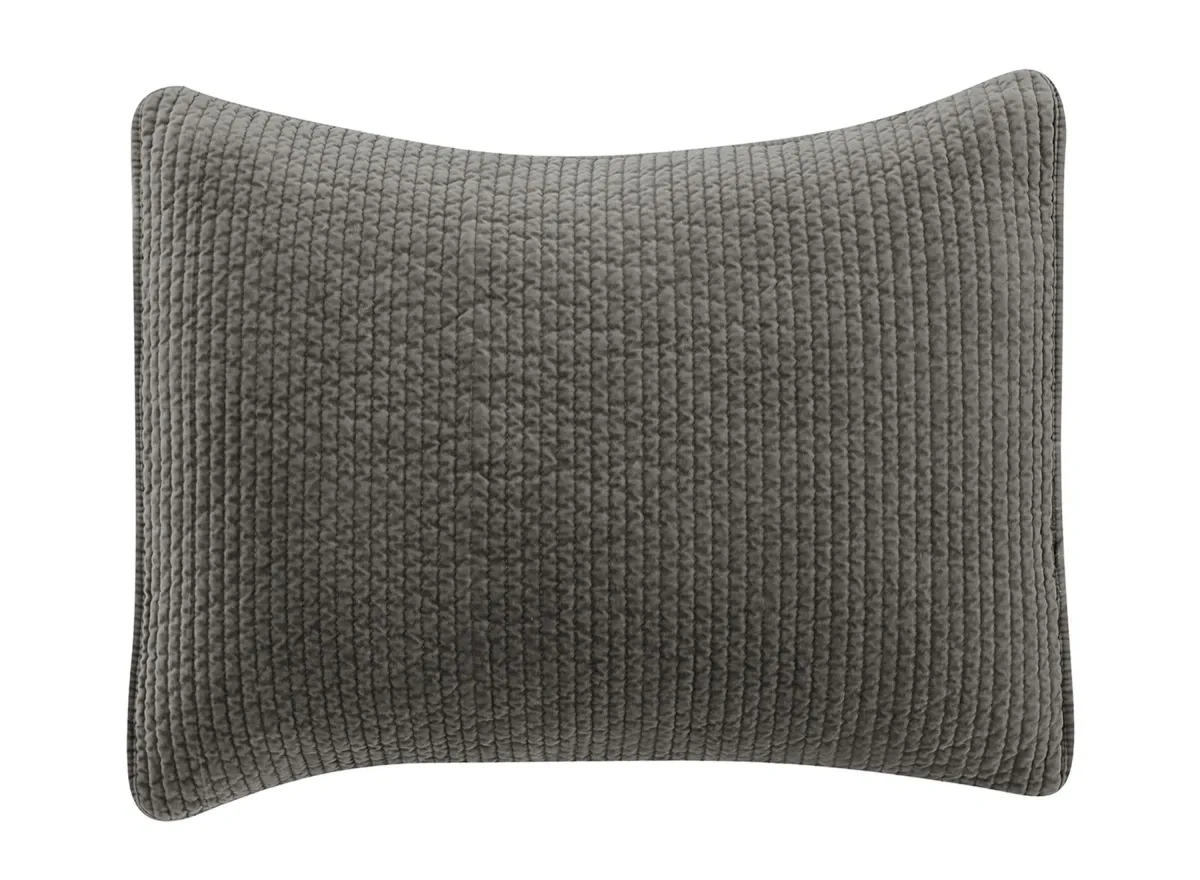 Stonewashed Cotton Velvet Quilted Pillow Sham in Gray by HiEnd Accents