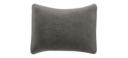 Stonewashed Cotton Velvet Quilted Pillow Sham in Gray by HiEnd Accents
